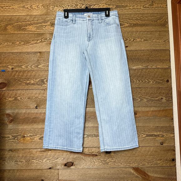 Jen7 For All Mankind Cropped Wide Leg Jeans Blue Pinstripe Stretch Denim Size 8 - Picture 2 of 10